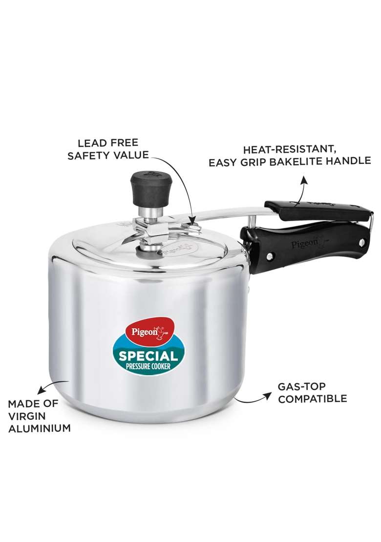 Pigeon By Stovekraft Special Aluminium Inner Lid Non-Induction Base Pressure Cooker | 3 L | 3.2 Qt - Indya
