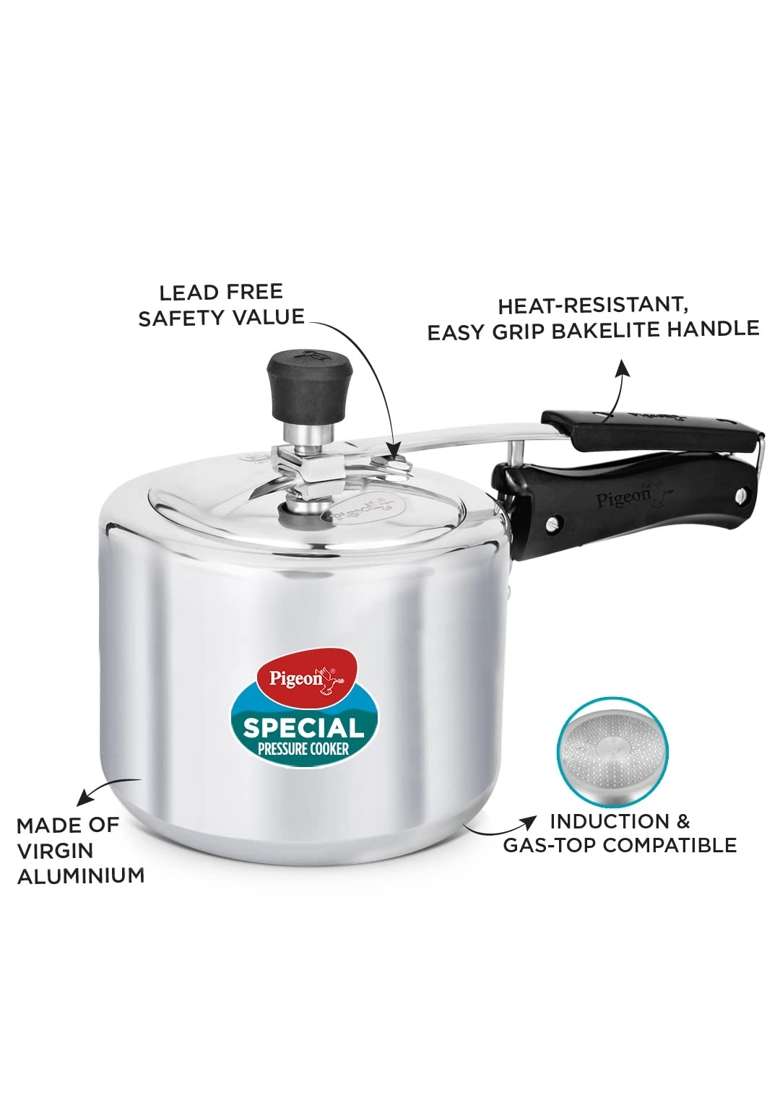 Pigeon By Stovekraft 12261 Induction Base Inner Lid Aluminium Pressure Cooker | 3 L | 3.2 Qt - Indya