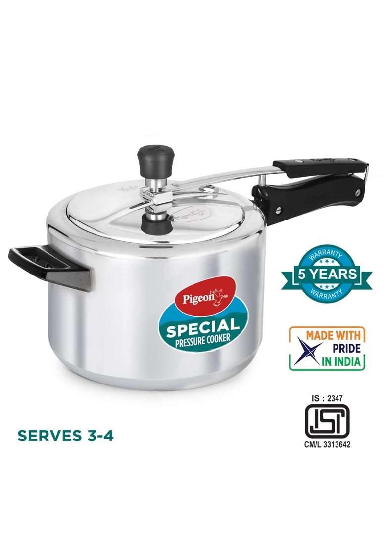 Pigeon By Stovekraft 12734 Induction Base Inner Lid Aluminium Pressure Cooker | 5 L | 5.3 Qt - Indya