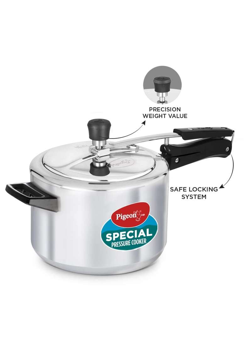 Pigeon By Stovekraft 12734 Induction Base Inner Lid Aluminium Pressure Cooker | 5 L | 5.3 Qt - Indya