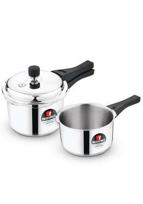 BERGNER Sorrento Stainless Steel Outer Lid Pressure Cooker Combo | 2 L | 2.1 Qt | Induction Compatible | Heavy Bottom