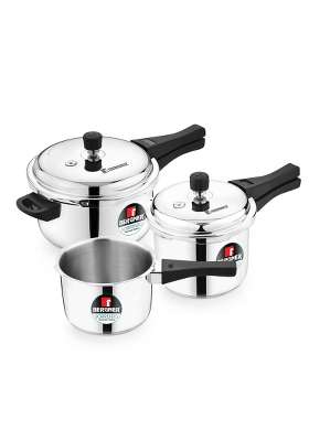 BERGNER Sorrento Stainless Steel Outer Lid Pressure Cooker Combo | 2 L | 2.1 Qt | Induction Compatible | Heavy Bottom