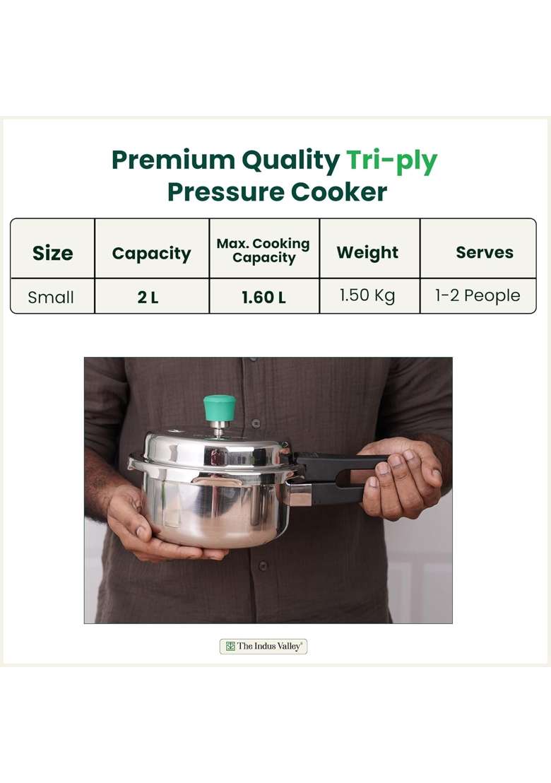 The Indus Valley Triply Stainless Steel Pressure Cooker Outer Lid | 2 L | 2.1 Qt | Induction Compatible | Non-Stick - Indya