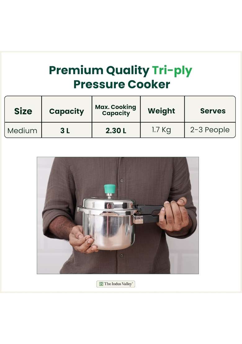 The Indus Valley Triply Stainless Steel Pressure Cooker Outer Lid | 3 L | 3.2 Qt | Induction Compatible | Non-Toxic | Non-Stick - Indya