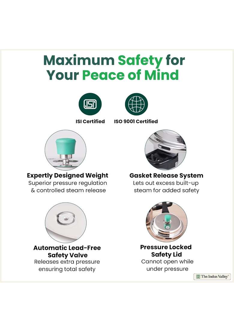 The Indus Valley Triply Stainless Steel Pressure Cooker Outer Lid Combo Free Wooden Chopping | 3 L | 3.2 Qt | Induction Compatible | Non-Toxic - Indya