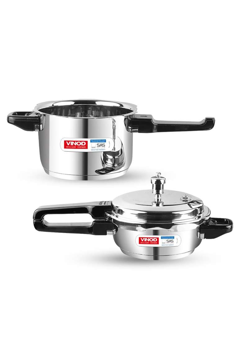 Vinod Sandwich Bottom Stainless Steel Pressure Cooker Combo | 3 L | 3.2 Qt | Induction Compatible - Indya