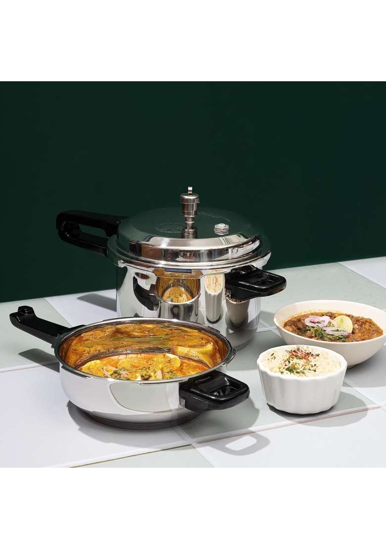 Vinod Sandwich Bottom Stainless Steel Pressure Cooker Combo | 3 L | 3.2 Qt | Induction Compatible - Indya