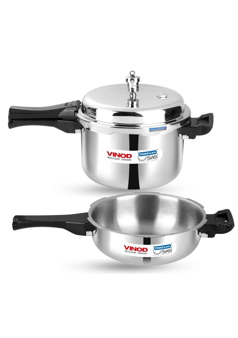 Vinod Platinum Triply Stainless Steel Pressure Cooker Combo -3. | 3.5 L | 3.7 Qt | 2-Piece Set - Indya