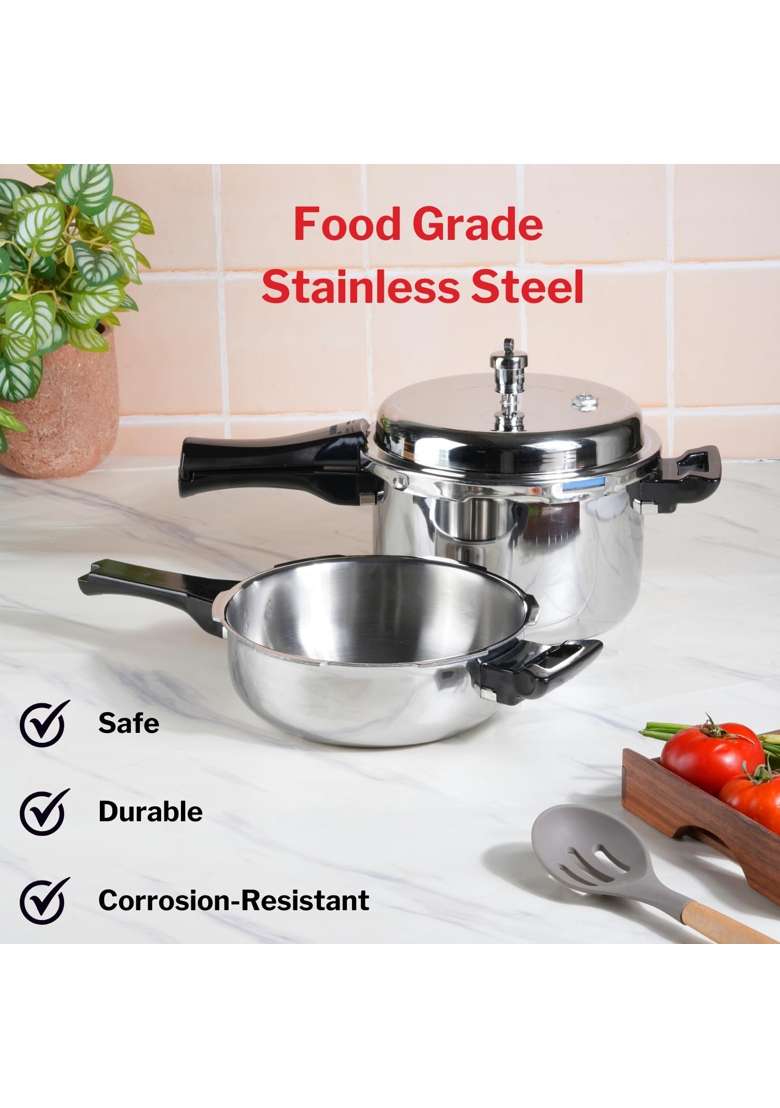 Vinod Platinum Triply Stainless Steel Pressure Cooker Combo -3. | 3.5 L | 3.7 Qt | 2-Piece Set - Indya