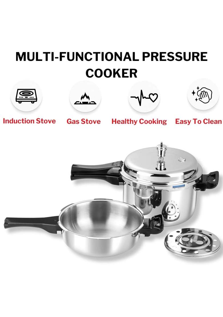 Vinod Platinum Triply Stainless Steel Pressure Cooker Combo | 3 L | 3.2 Qt | 2-Piece Set - Indya