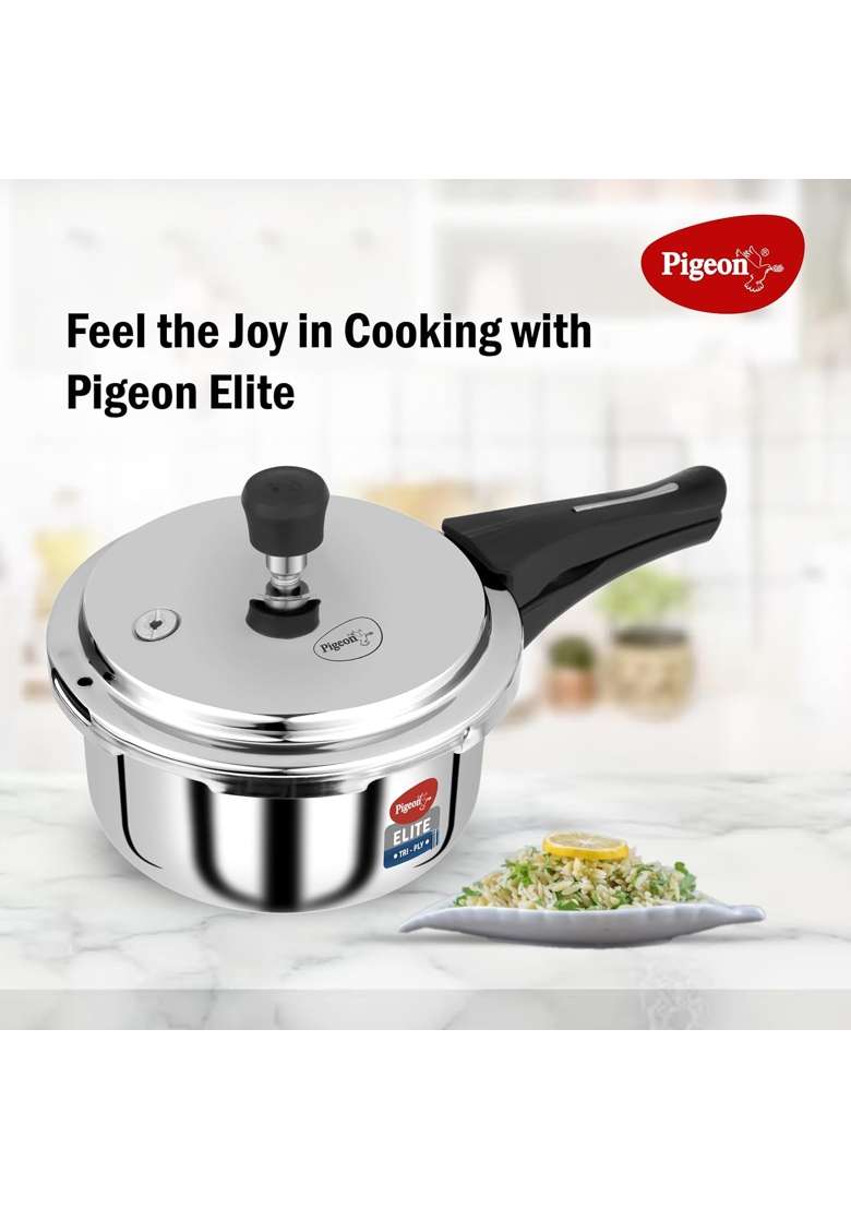 Pigeon By Stovekraft Elite Shine Tri-Ply Body Outer Lid Pressure Cooker Induction | 2 L | 2.1 Qt - Indya
