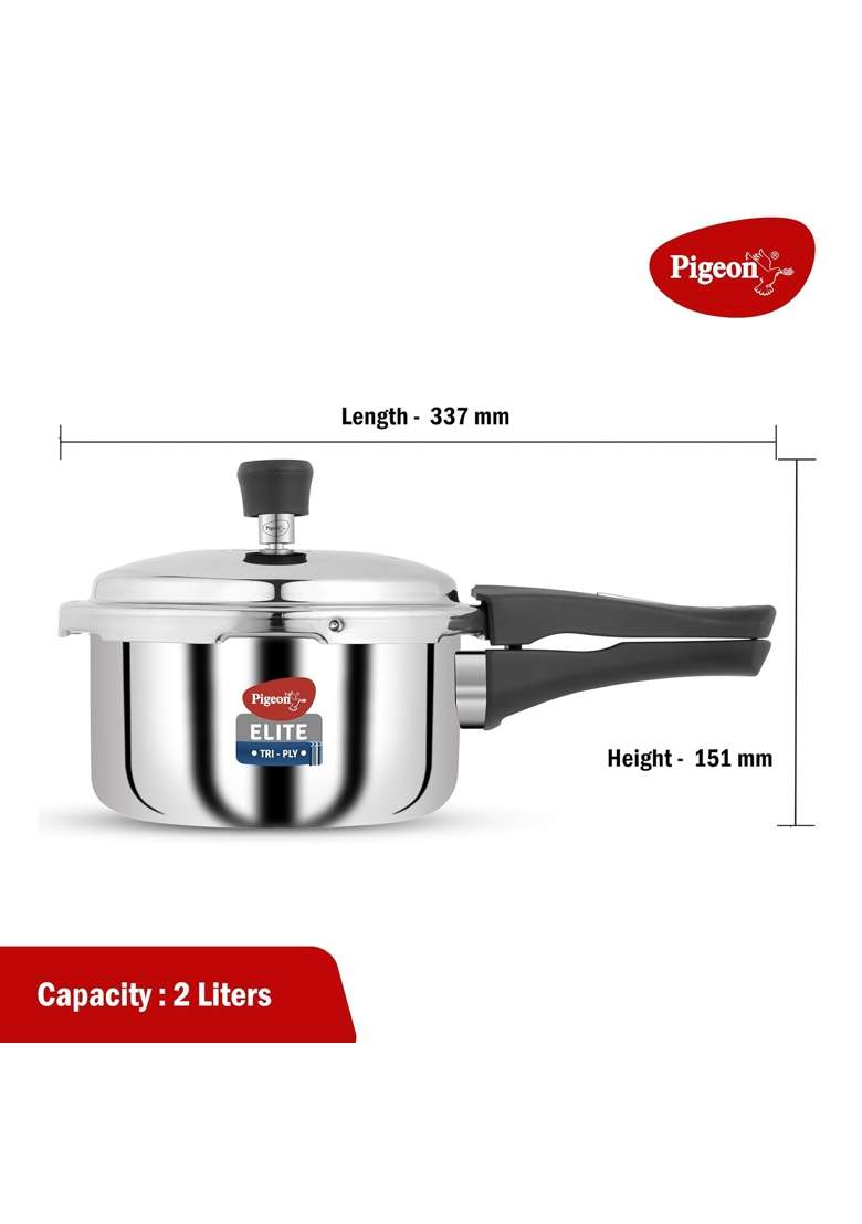 Pigeon By Stovekraft Elite Shine Tri-Ply Body Outer Lid Pressure Cooker Induction | 2 L | 2.1 Qt - Indya