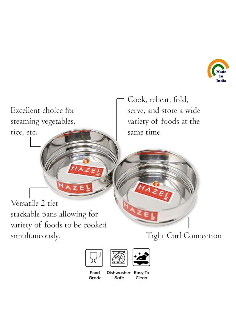 HAZEL Stainless Steel Stackable Separator Dabba for Pressure Cooker | 1 L | 1.1 Qt | 16.5 cm | 6.5 Inch | 2-Piece Set - Indya