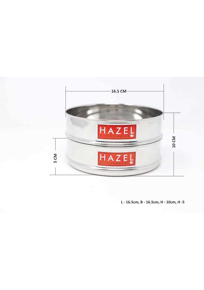 HAZEL Stainless Steel Stackable Separator Dabba for Pressure Cooker | 1 L | 1.1 Qt | 16.5 cm | 6.5 Inch | 2-Piece Set - Indya