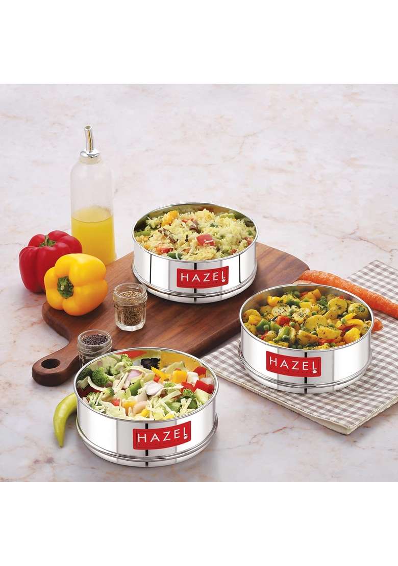 HAZEL Stainless Steel Stackable Seperator | 1 L | 1.1 Qt | 16.5 cm | 6.5 Inch | 3-Piece Set - Indya