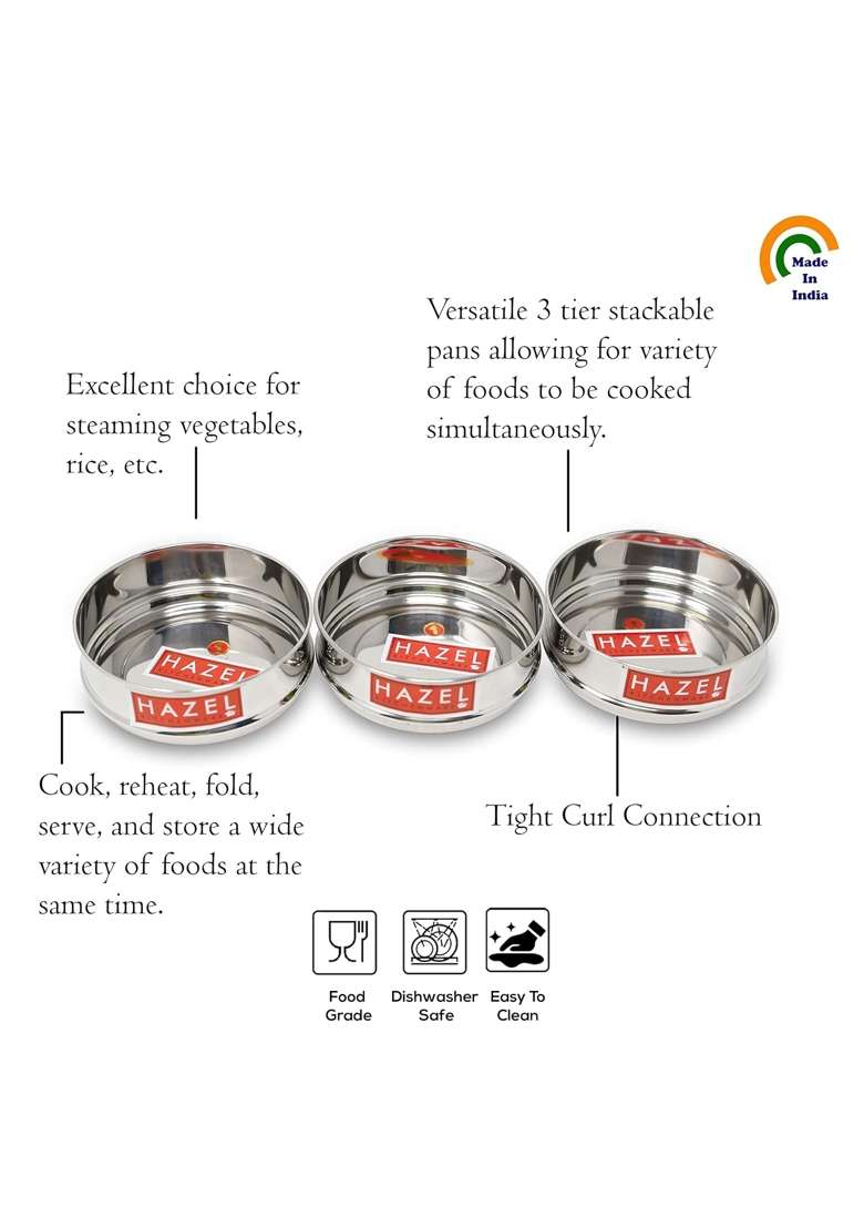 HAZEL Stainless Steel Stackable Seperator | 1 L | 1.1 Qt | 16.5 cm | 6.5 Inch | 3-Piece Set - Indya