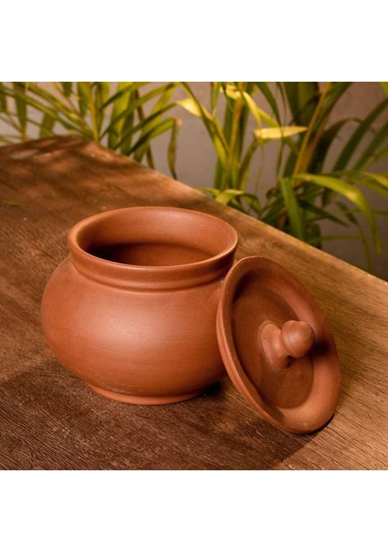 VINTICA Organic Clay Crafts Handi Cooking Pot for Cooking Clay Handi MItti Handi Curd Handi | 500 ml | 16.9 fl oz - Indya