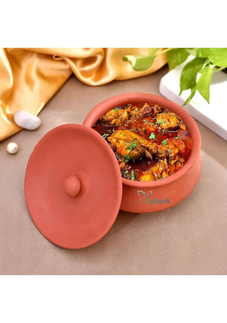 Onlinch Terracotta Clay Mini Pot with Lid for Curd | 0.5 L | 0.5 Qt - Indya