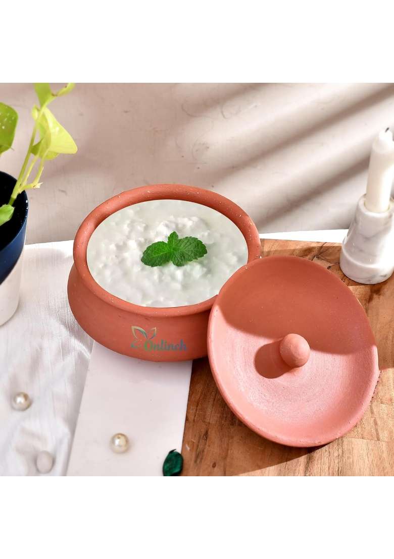 Onlinch Terracotta Clay Mini Pot with Lid for Curd | 500 ml | 16.9 fl oz - Indya