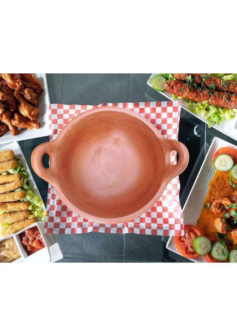 EZAHK Earthen Kadhai Wok Clay Pot for Cooking | 2.5 L | 2.6 Qt - Indya