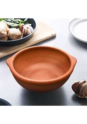 EZAHK Hand Made Clay Open Kadai Wok Pot for Curry Dal Cooking and Frying | 2.5 L | 2.6 Qt