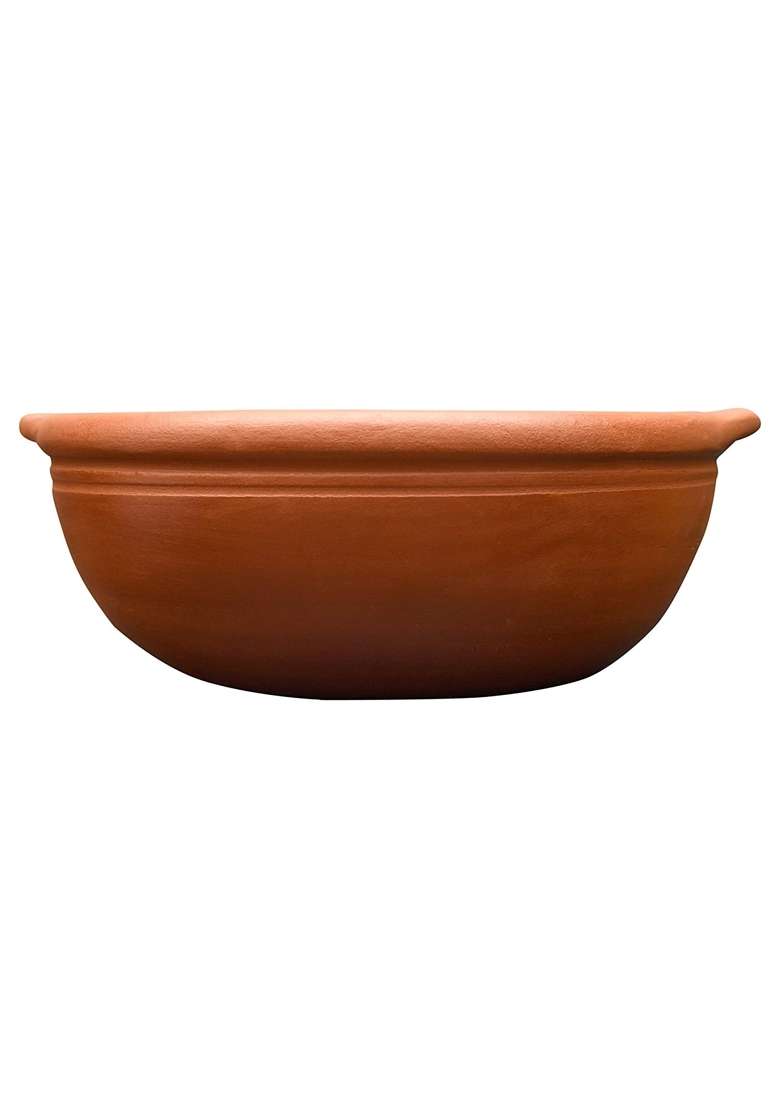 EZAHK Hand Made Clay Open Kadai Wok Pot for Curry Dal Cooking and Frying | 2.5 L | 2.6 Qt - Indya