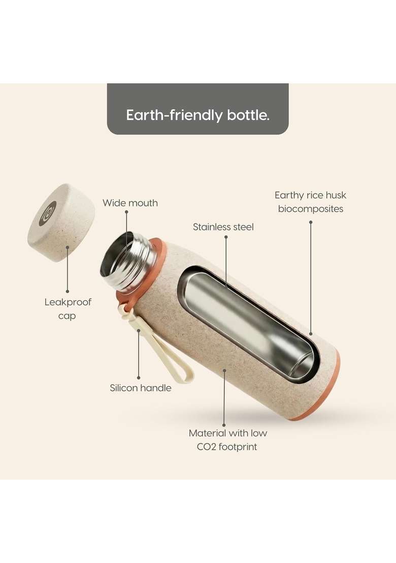Eha Earth Friendly Motiva Water Bottle Made with Rice Husk | 400 ml | 13.5 fl oz - Indya