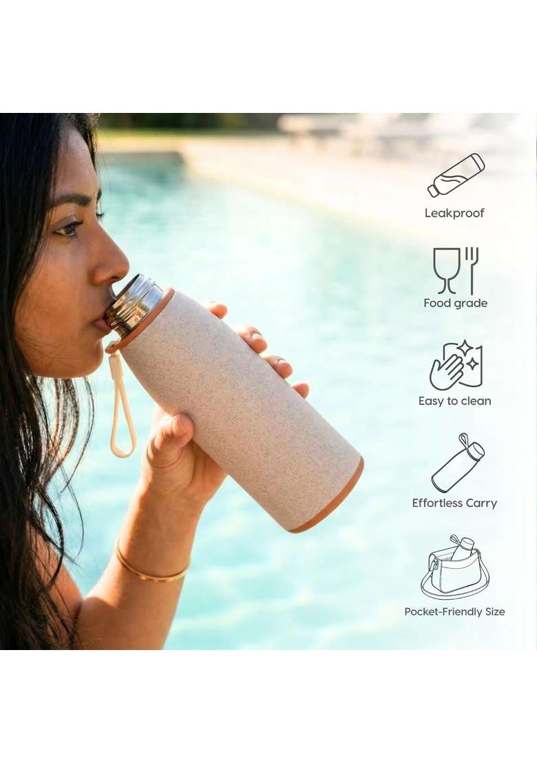 Eha Earth Friendly Motiva Water Bottle Made with Rice Husk | 400 ml | 13.5 fl oz - Indya