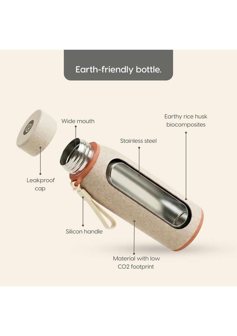 Eha Earth Friendly Motiva Water Bottle Made with Rice Husk | 400 ml | 13.5 fl oz - Indya