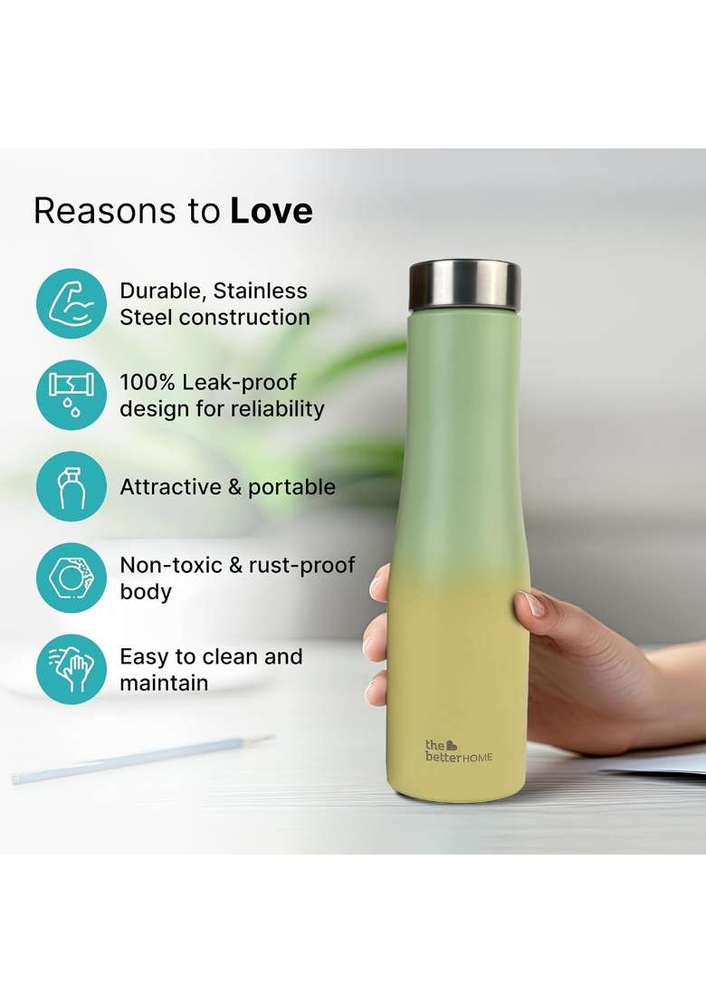 The Better Home Splash Stainless Steel Water Bottle | 1 L | 1.1 Qt | Pack of 5 | BPA Free | Non-Toxic | Leak Proof | Rust Resistant - Indya