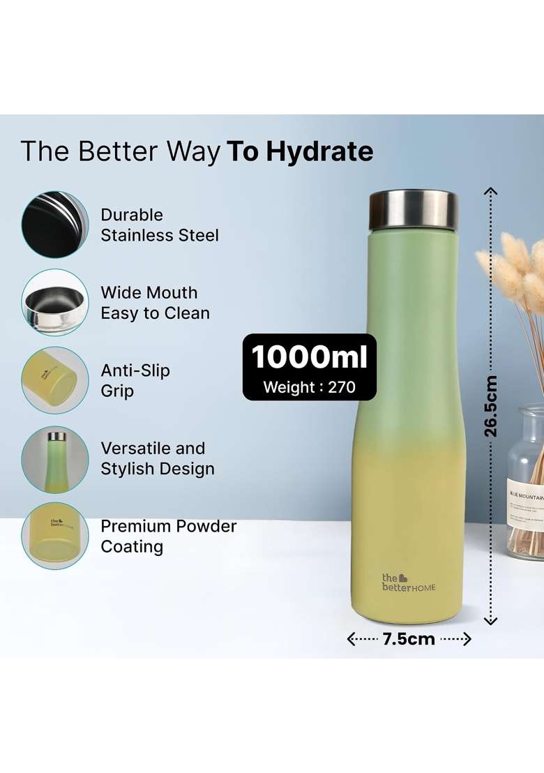 The Better Home Splash Stainless Steel Water Bottle | 1 L | 1.1 Qt | Pack of 5 | BPA Free | Non-Toxic | Leak Proof | Rust Resistant - Indya