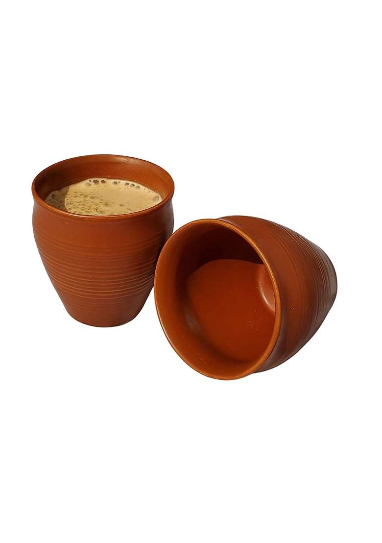 Onlinch Organic Clay Crafts Clay Kullad Clay Tea Cup Glazed Terracotta Tea Kulhad Coffee Mugs -Brown | 200 ml | 6.8 fl oz - Indya