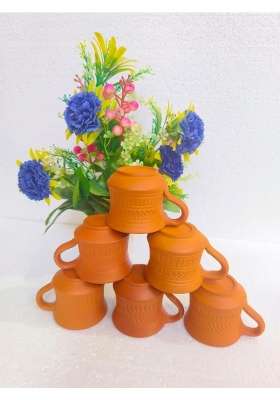 Onlinch Organic Clay Crafts Clay Kullad Clay Tea Cup Glazed Terracotta Tea Kulhad Coffee Mugs -Brown | 100 ml | 3.4 fl oz | 6-Piece Set