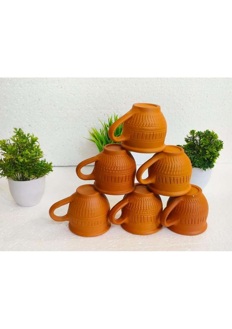 Onlinch Organic Clay Crafts Clay Kullad Glazed Terracotta Tea Kulhad Coffee Mugs | 100 ml | 3.4 fl oz | 6-Piece Set - Indya