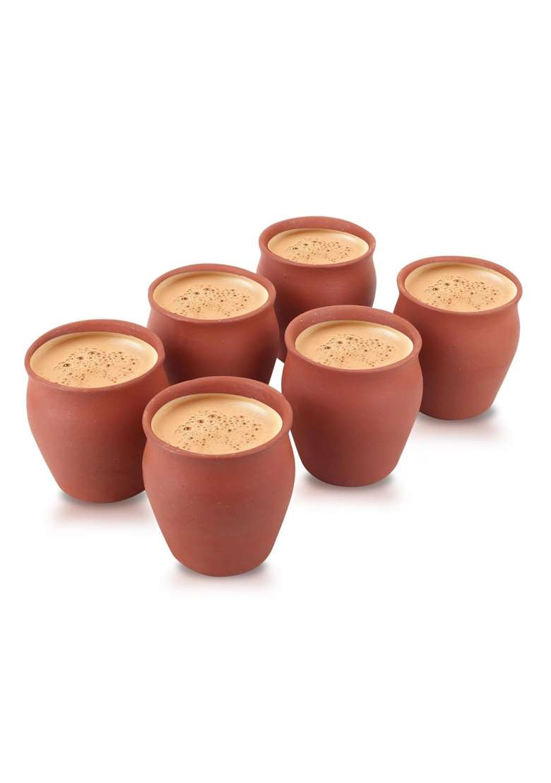 PALVIT CLAY ART GALLERY Desi Kulhad Clay Tea Cup Clay Kulhad Washebale | 6-Piece Set - Indya