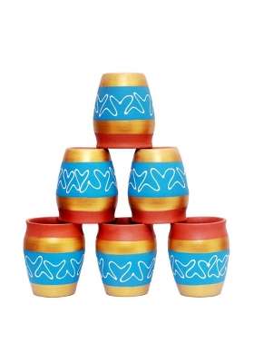 PALVIT CLAY ART GALLERY Printed Kullad Clay Tea Cup Cup Eco-Friendly Clay Cups for Chai and Coffee | 6-Piece Set | Handcrafted