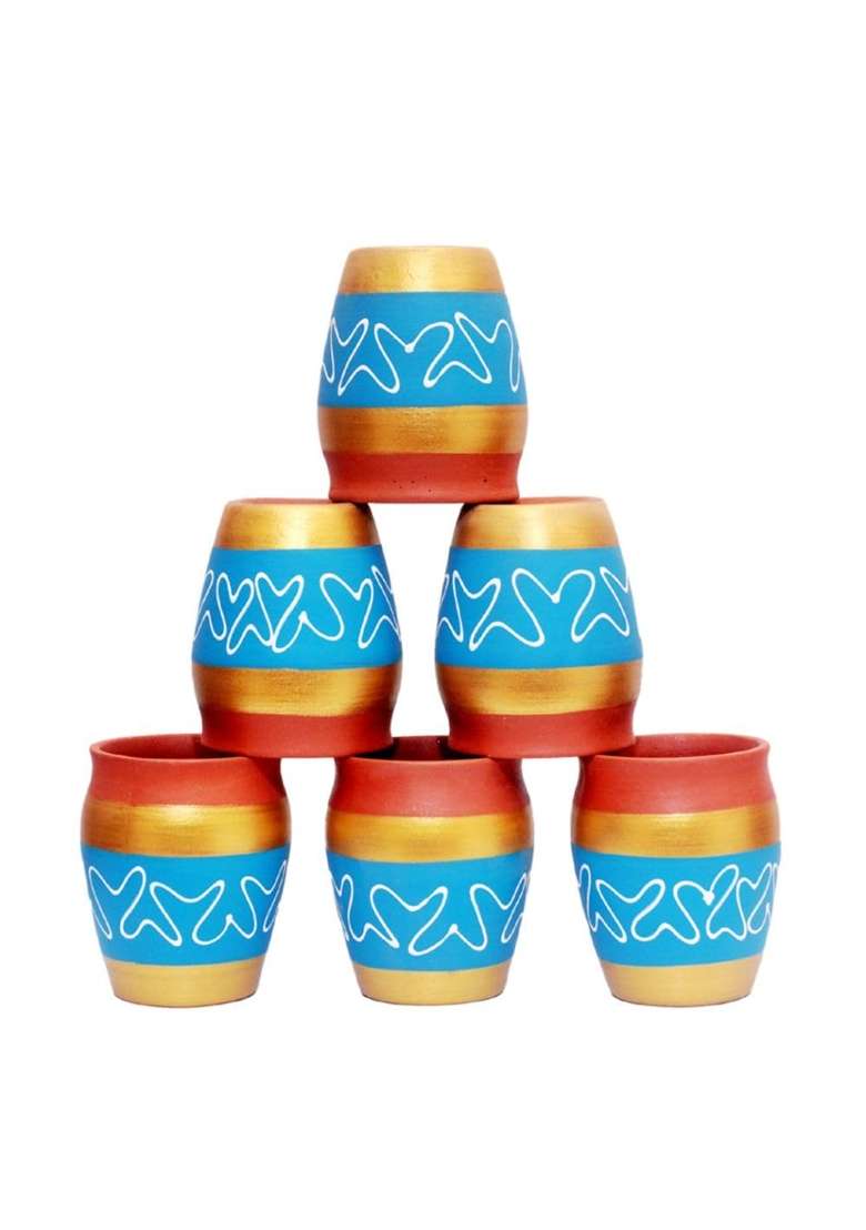 PALVIT CLAY ART GALLERY Printed Kullad Clay Tea Cup Cup Eco-Friendly Clay Cups for Chai and Coffee | 6-Piece Set | Handcrafted - Indya