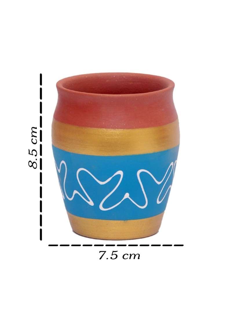 PALVIT CLAY ART GALLERY Printed Kullad Clay Tea Cup Cup Eco-Friendly Clay Cups for Chai and Coffee | 6-Piece Set | Handcrafted - Indya