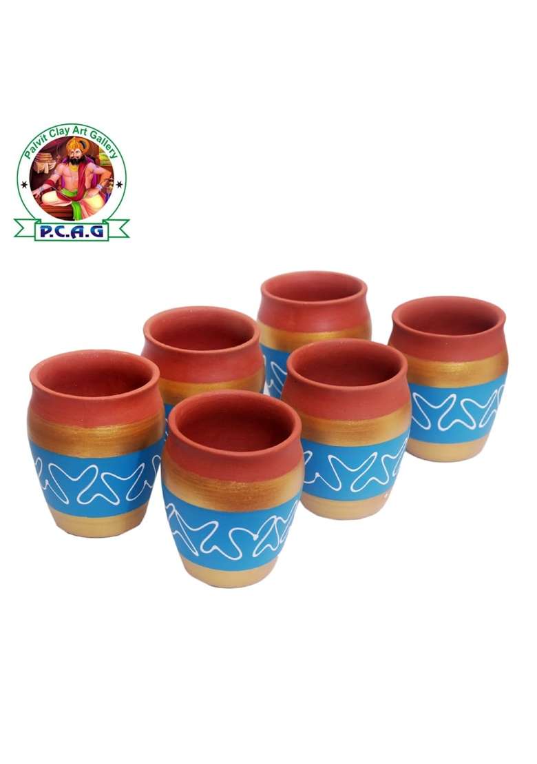 PALVIT CLAY ART GALLERY Printed Kullad Clay Tea Cup Cup Eco-Friendly Clay Cups for Chai and Coffee | 6-Piece Set | Handcrafted - Indya