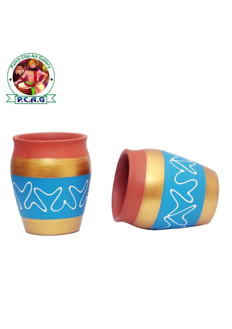 PALVIT CLAY ART GALLERY Printed Kullad Clay Tea Cup Cup Eco-Friendly Clay Cups for Chai and Coffee | 6-Piece Set | Handcrafted - Indya