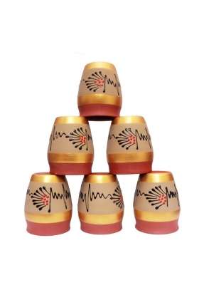 PALVIT CLAY ART GALLERY Printed Kullad Clay Tea Cup Cup Eco-Friendly Clay Cups for Chai and Coffee | 6-Piece Set | Handcrafted