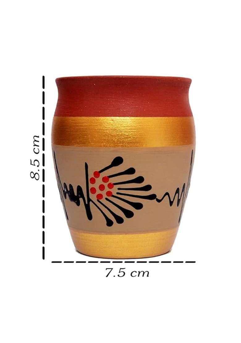 PALVIT CLAY ART GALLERY Printed Kullad Clay Tea Cup Cup Eco-Friendly Clay Cups for Chai and Coffee | 6-Piece Set | Handcrafted - Indya