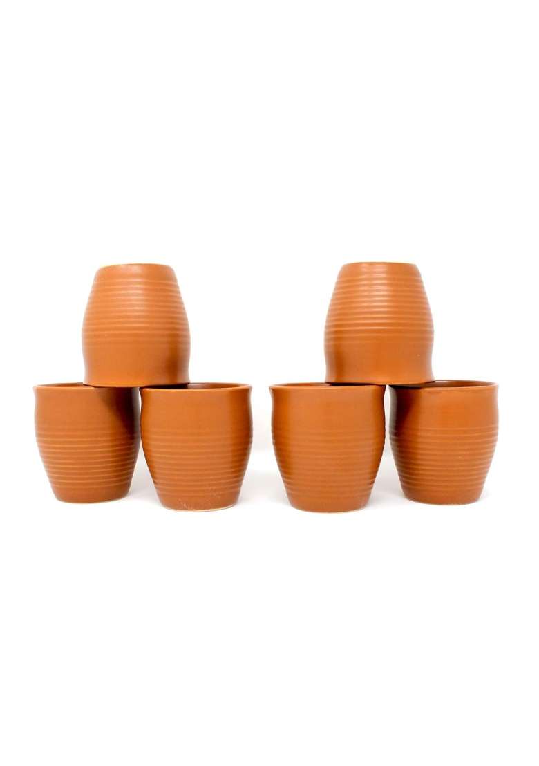 B S NATURAL Organic Clay Crafts Clay Kullad Clay Tea Cup Glazed Terracotta Tea Kulhad Coffee Mugs -Brown | 200 ml | 6.8 fl oz - Indya