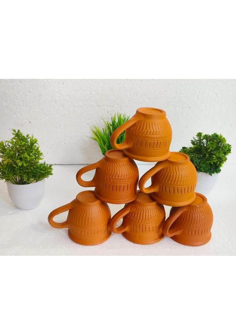 B S NATURAL Organic Clay Crafts Clay Kullad Glazed Terracotta Tea Kulhad Coffee Mugs -Brown | 120 ml | 4.1 fl oz | 6-Piece Set - Indya
