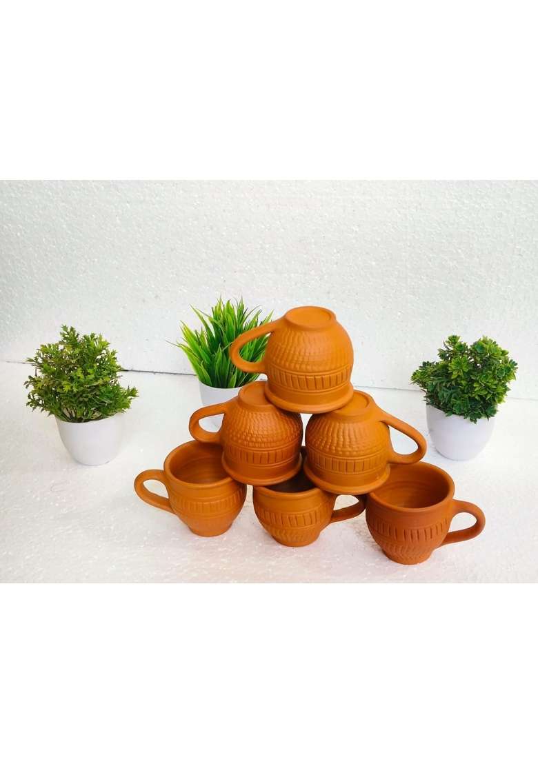 B S NATURAL Organic Clay Crafts Clay Kullad Glazed Terracotta Tea Kulhad Coffee Mugs -Brown | 120 ml | 4.1 fl oz | 6-Piece Set - Indya