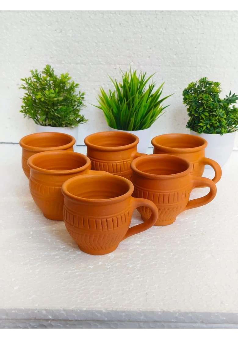 B S NATURAL Organic Clay Crafts Clay Kullad Glazed Terracotta Tea Kulhad Coffee Mugs -Brown | 120 ml | 4.1 fl oz | 6-Piece Set - Indya