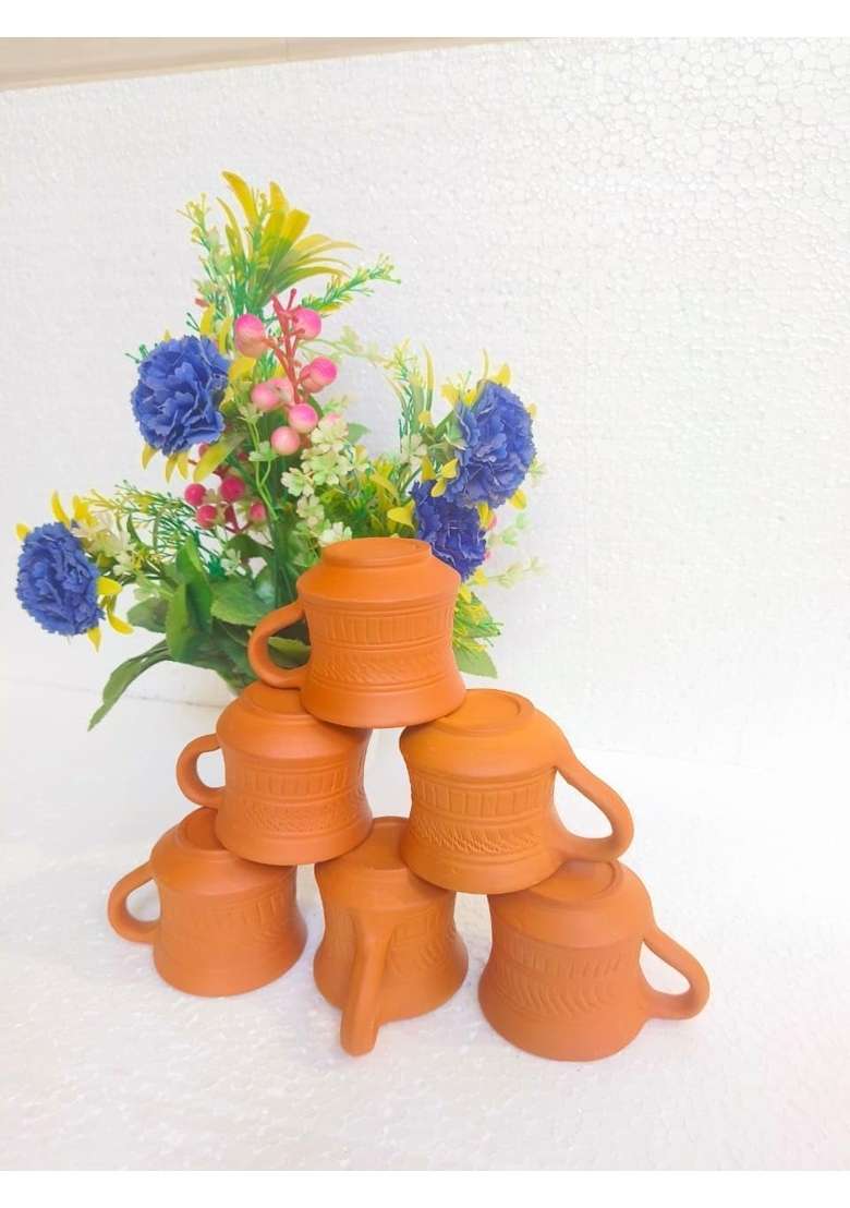 B S NATURAL Organic Clay Crafts Clay Kullad Clay Tea Cup Glazed Terracotta Tea Kulhad Coffee Mugs -Brown | 200 ml | 6.8 fl oz | 6-Piece Set - Indya