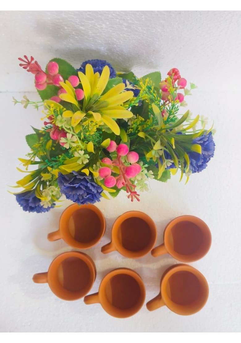 B S NATURAL Organic Clay Crafts Clay Kullad Clay Tea Cup Glazed Terracotta Tea Kulhad Coffee Mugs -Brown | 200 ml | 6.8 fl oz | 6-Piece Set - Indya