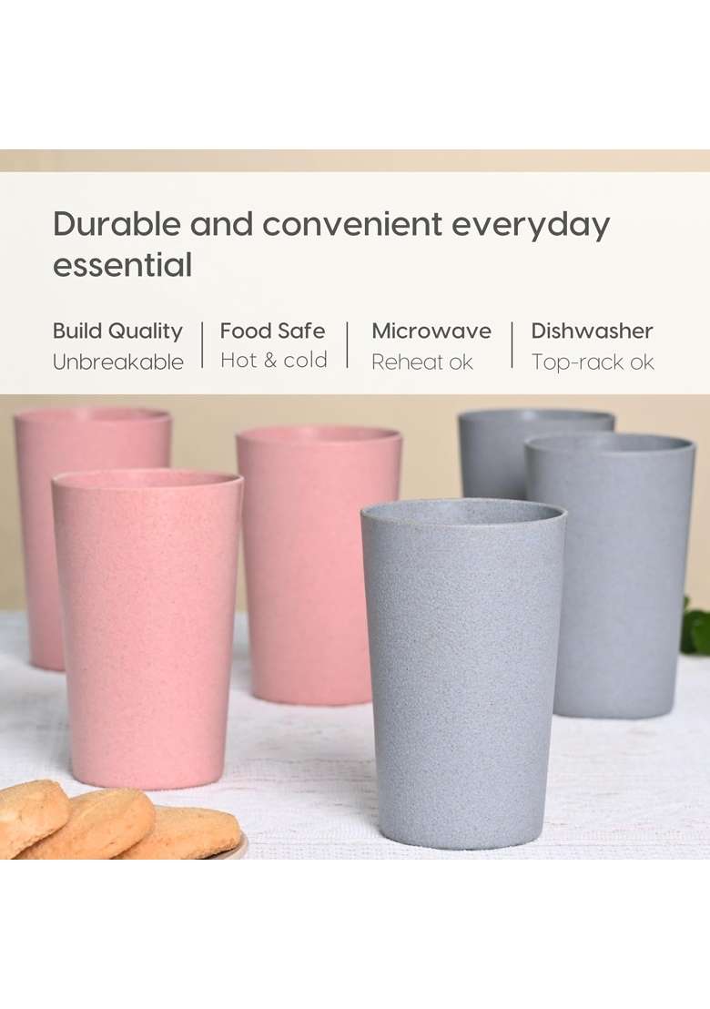 Eha Earth-Friendly Unbreakable Drinking Glass for Water and Juice | 250 ml | 8.5 fl oz | 6-Piece Set | Microwave Safe - Indya