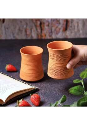 THE HANDICRAFTIAN Handcrafted Terracotta Jumbo Glass Set | 400 ml | 13.5 fl oz | 2-Piece Set | Microwave Safe